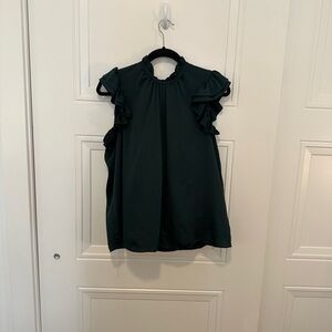 Dark Green Ruffle Sleeve Blouse
